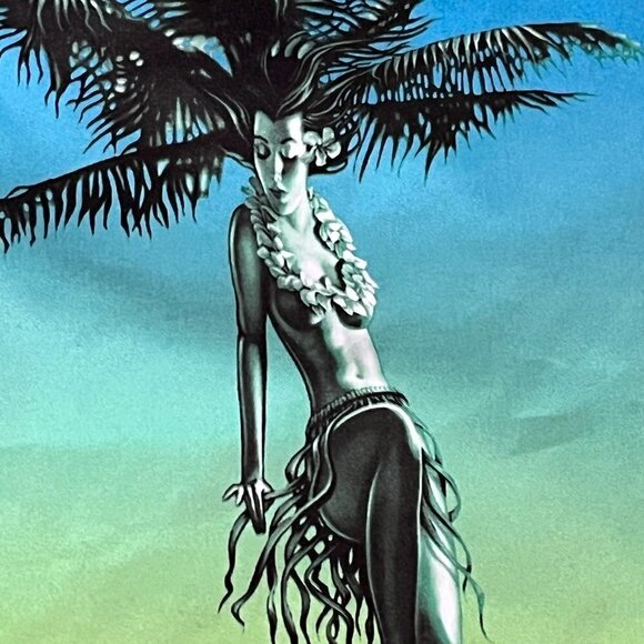 Maui & Sons HULA GIRL Palm Tree Blue Board Shorts - Limited Edition - RARE! - Picture 3 of 12